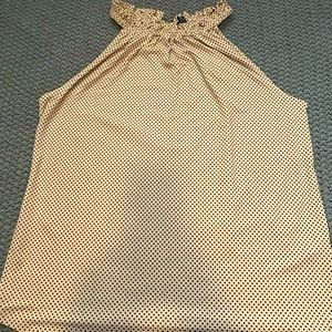 Sleeveless Pink and black polka dot blouse